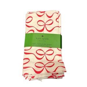 Kate Spade Set of 6 Napkins White with Red Bows 60% Cotton/40% Polyester New